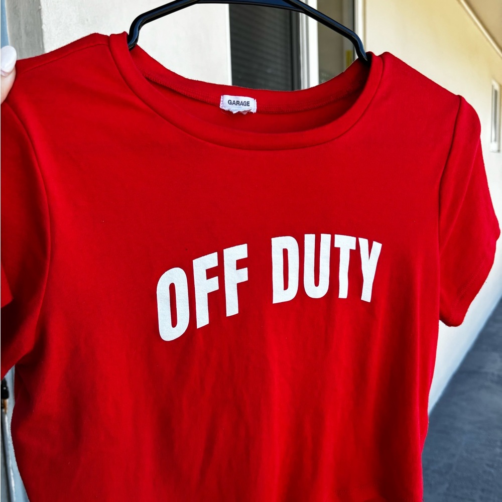 Garage Short Sleeve Cropped Tee with OFF DUTY Text